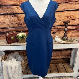 London Style Womens Royal Blue Sleeveless Peplum Dress Size 12